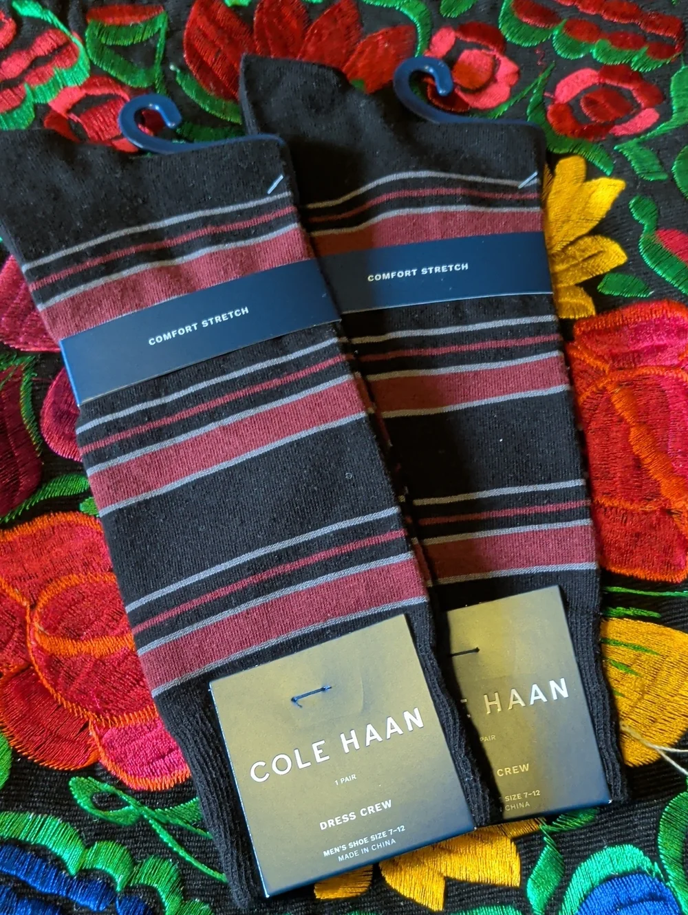 Cole Haan Black and Burgundy Striped Dress Socks